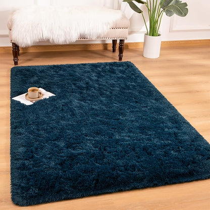 Andecor Shag Area Rug for Living Room, 4x6 Feet Navy Blue Soft Fluffy Indoor by Andecor