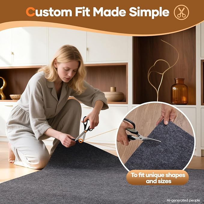 Veken Non Slip Cushioned Rug Pad Gripper 9 x 12 Ft, Felt and Silicone Backing - Image 7