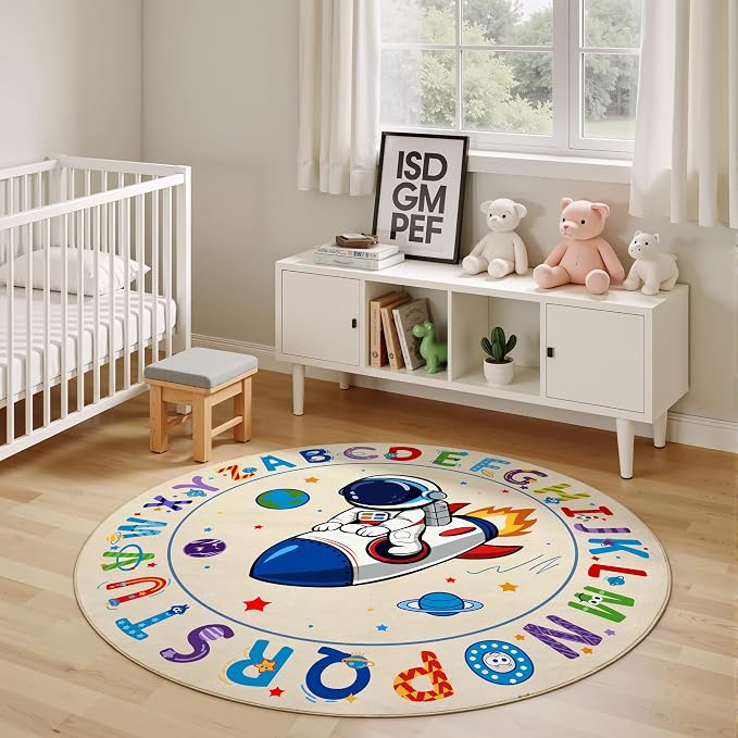 ABC Kids Alphabet Round Rug 4ft, Washable Soft Circle Nursery Rug, Non-Slip - Image 8