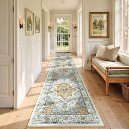 RELEANY Area Rugs Runner 2'6"x14' Washable Non-Slip, Floral Vintage Distress by RELEANY