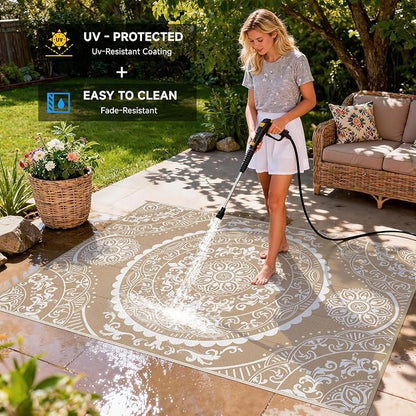 Pauwer Waterproof Outdoor Rug 6x9, Reversible Plastic Straw Patio Camping Rug - Image 4