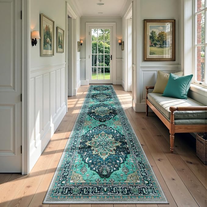 RELEANY Area Rugs Runner 2'6"x14' Washable Non-Slip, Floral Vintage Distress by RELEANY