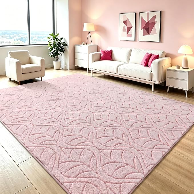 Macgace 5x7 Pink Area Rug, Soft Shag Carpet, Washable Living Room Rugs by Macgace