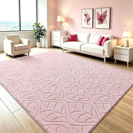 Macgace 5x7 Pink Area Rug, Soft Shag Carpet, Washable Living Room Rugs by Macgace