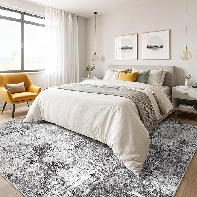 6x9 Area Rugs Living Room: Large Washable Abstract Modern Soft Rug Stain - Image 4
