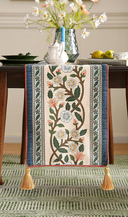 Designer Vintage Linen Extra Long Table Runner, Floral Pattern, Dining Table - Image 4