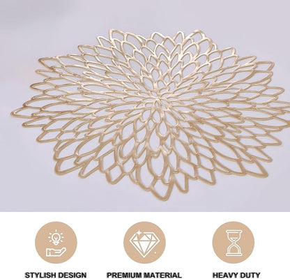 Snowkingdom 6 Pack Gold Placemats Metallic Pressed Vinyl Round Leaf Plastic - Image 3