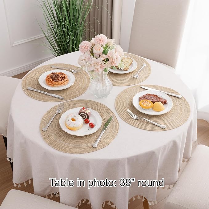 SHACOS 15 inch Round Placemats Set of 6, Cotton Polyester Woven Braided Place - Image 8