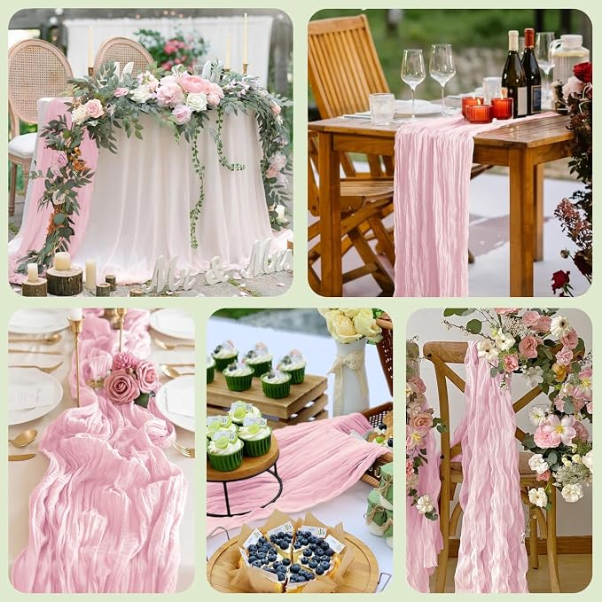 Cheesecloth Table Runner 10FT 6Pcs Blushing Pink Boho Gauze Runners | Cheese - Image 7