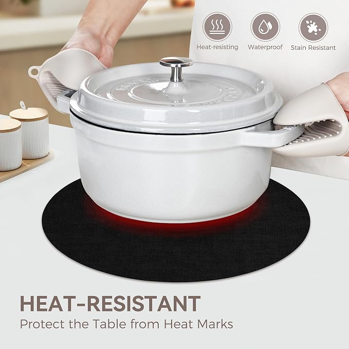 13" Round Placemats Set of 8, Reversible Faux Leather Heat Resistant Table Mats - Image 3