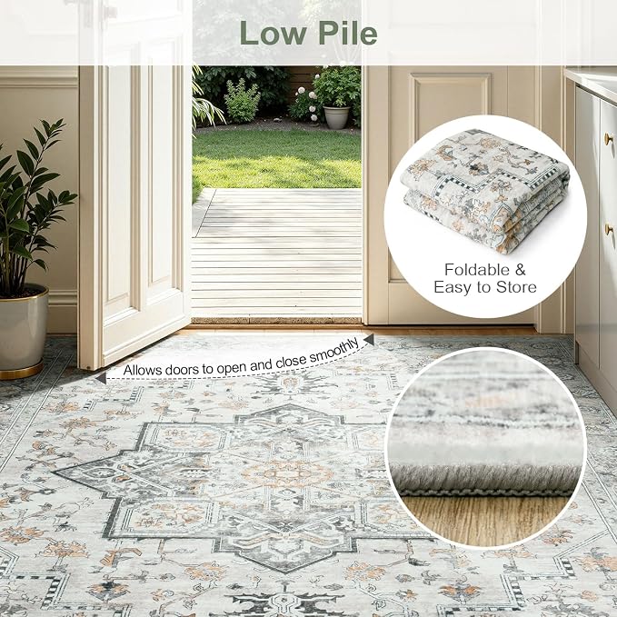 Lofus 5x7 Washable Rugs Non-Slip, Vintage Floral Area Rug - Image 8