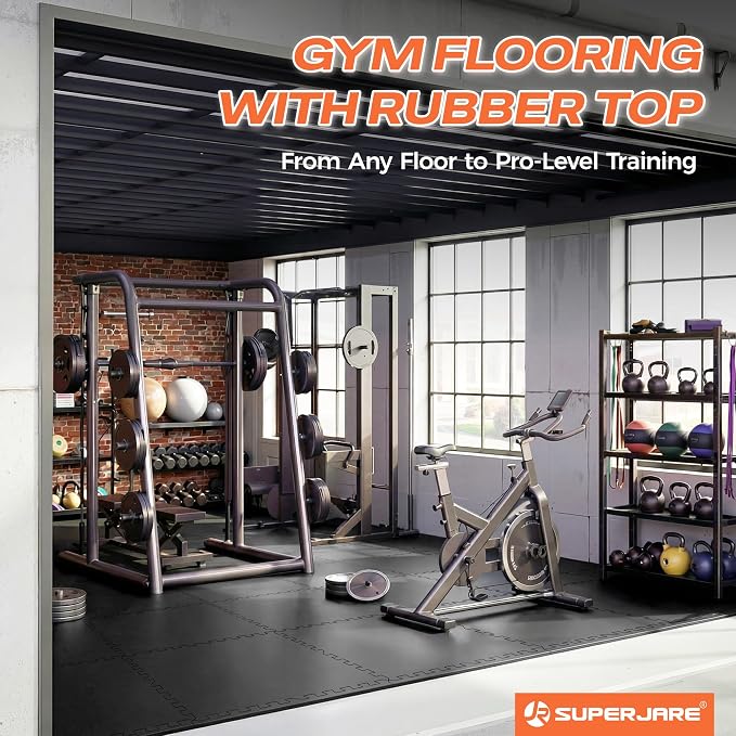SUPERJARE 0.56'' Thick 36 Pcs 144 Sq Ft Rubber Top Exercise Equipment Mats - Image 8