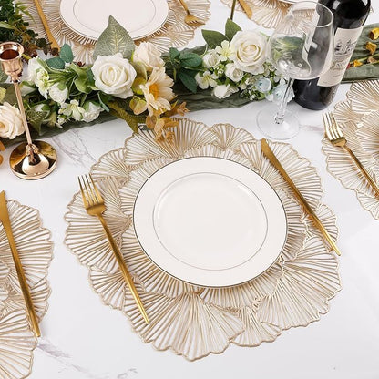 Round Placemats Pressed Vinyl Metallic Flower Place Mats Set of 6 | 15 Inch - Image 6