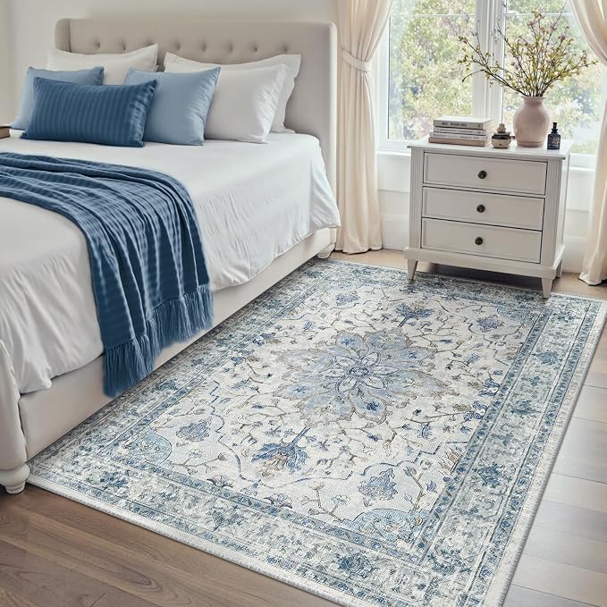 RELEANY Area Rugs 4'x6' Washable Non-Slip, Floral Vintage Distress Medallion - Image 8