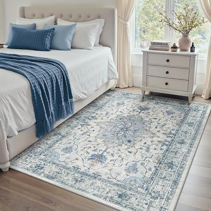 RELEANY Area Rugs 4'x6' Washable Non-Slip, Floral Vintage Distress Medallion - Image 8