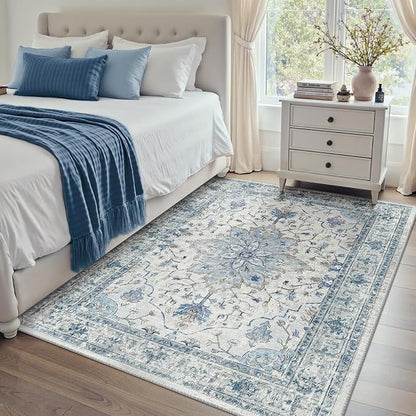 RELEANY Area Rugs 4'x5' Washable Non-Slip, Floral Vintage Distress Medallion - Image 2