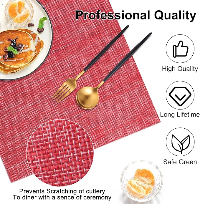 Vinyl Placemats Set of 8, PVC Woven Washable Non-Slip Table Mats, Heat - Image 6