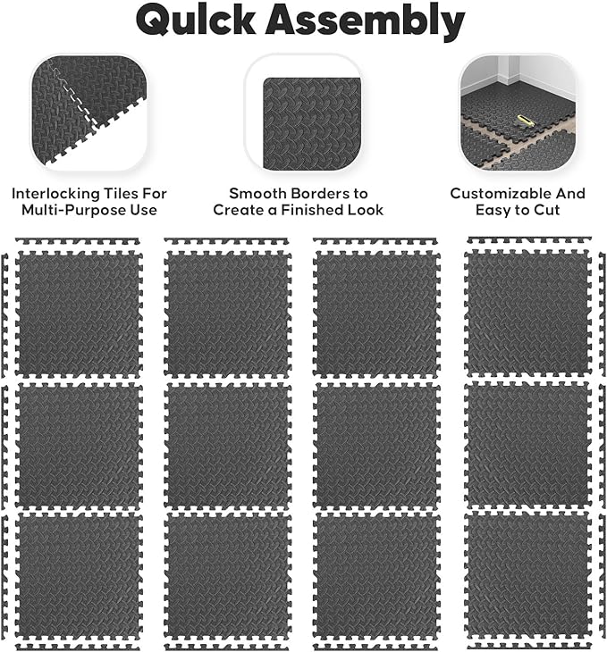 32 Pack Home Gym Mat, Puzzle Exercise Mat, EVA Interlocking Foam Floor Tiles - Image 5