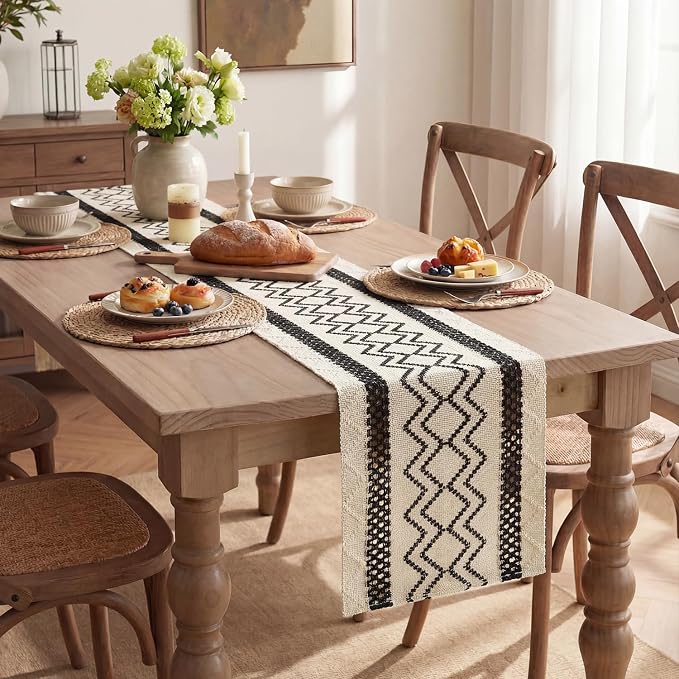 Artoid Mode Black Stripe Diamond Woven Table Runner 12x60 Inch | Holiday - Image 5