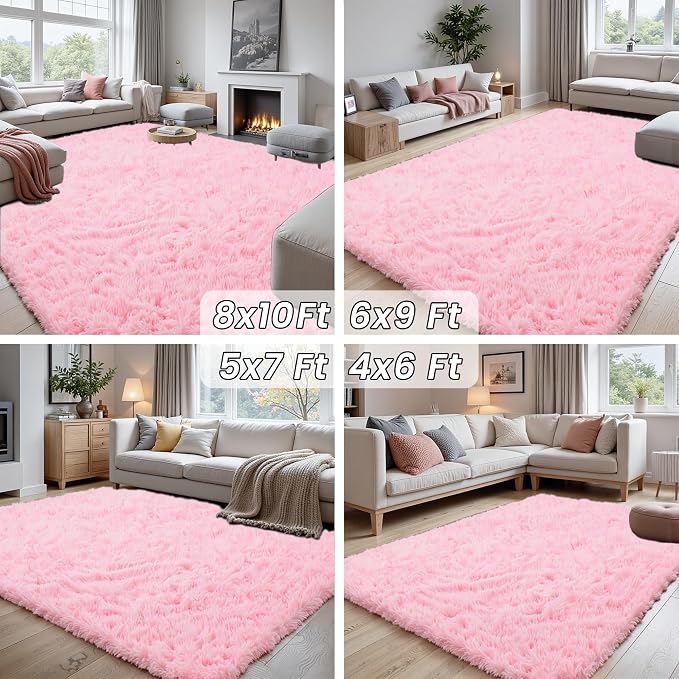 8x10 Area Rugs for Living Room Rug: Soft Fluffy Shag Light Pink Rugs for Bedroom - Image 7