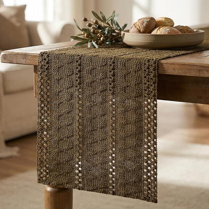 Artoid Mode Coffee Woven Farmhouse Hollow Table Runner 12x72 Inch | Holiday - Image 5