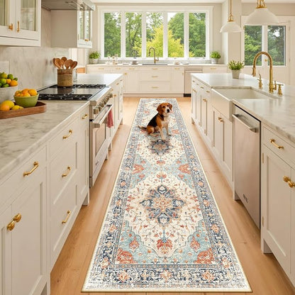 RELEANY Area Rugs Runner 3'x10' Washable Non-Slip, Floral Vintage Distress by RELEANY