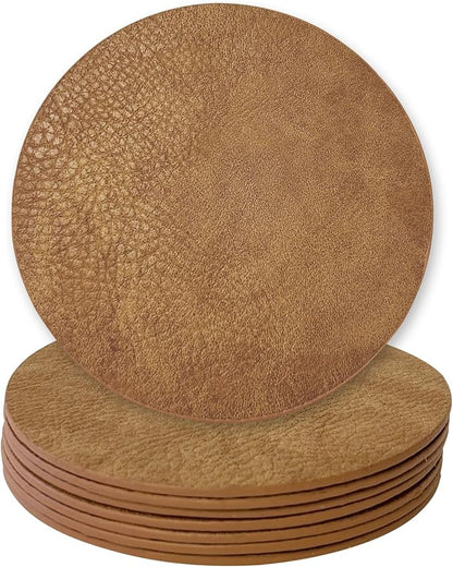 Set of 8 Morgan Faux Leather 4 Inch Round Coasters, Heat & Water Absorbent - Image 3
