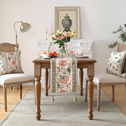 Designer Vintage Linen Table Runner, Floral Pattern, Dining Table, Thanksgiving - Image 3