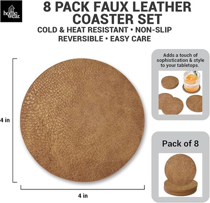Set of 8 Morgan Faux Leather 4 Inch Round Coasters, Heat & Water Absorbent - Image 2
