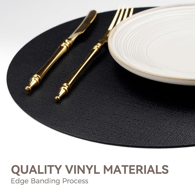 13" Round Placemats Set of 4, Reversible Faux Leather Heat Resistant Table Mats - Image 5