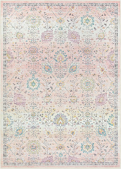 Lahome Pink Rug for Girls Bedroom 5x7, Soft Washable Floral Area Rug, Boho Non - Image 9