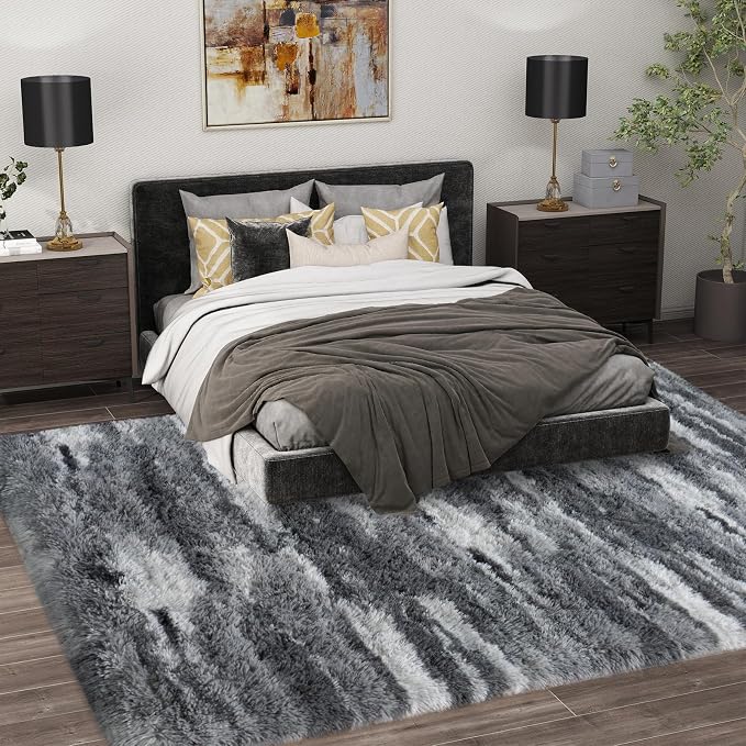 Shag Rugs for Bedroom, 4x6 Abstract Grey Soft Fuzzy Rugs for Living Room - Image 3