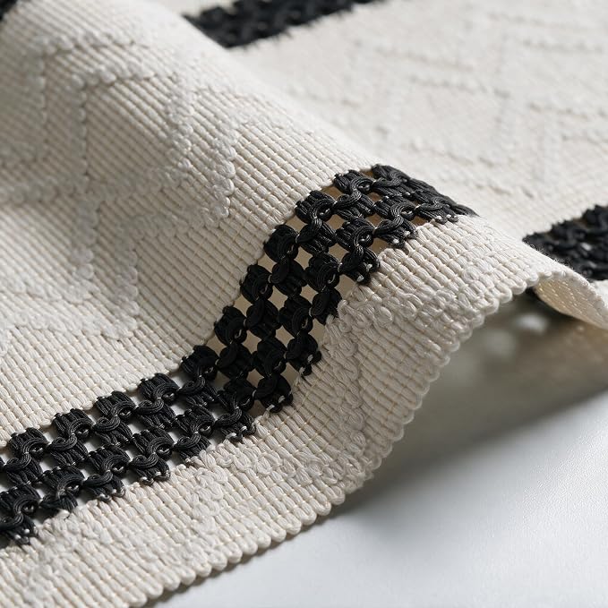 Artoid Mode Black Stripe Woven Rustic Table Runner 12x72 Inch | Holiday Kitchen - Image 6
