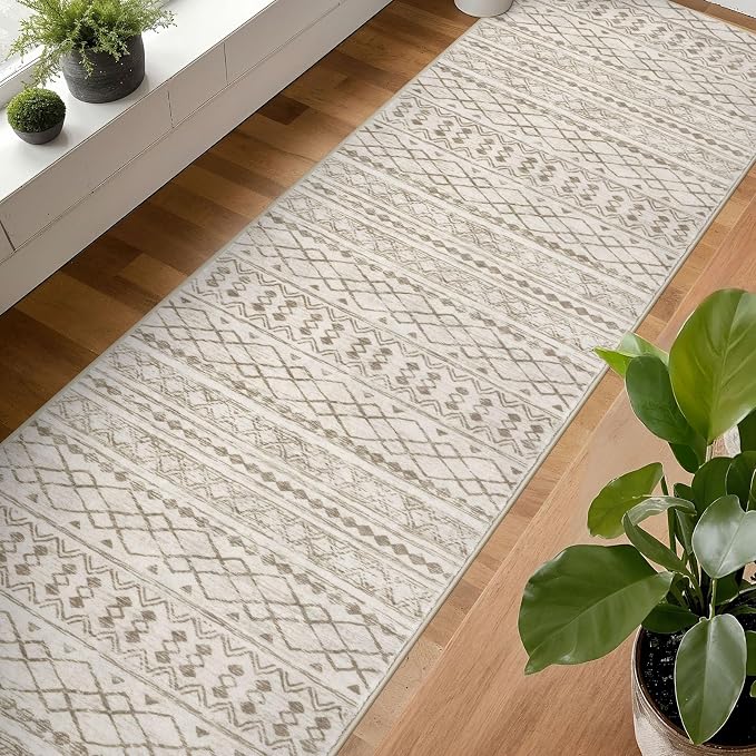 KUTA Long Hallway Runner Rug 2.6x18 Non-Slip Washable, Moroccan Vintage Beige - Image 4