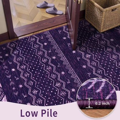 SERISSA 2x6 Kitchen Runner Rug, Washable Non-Slip Purple and White Boho Rug - Image 7