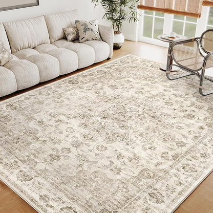 6x9 Washable Neutral Area Rug Beige Vintage Living Room Bedroom Carpet Non-Slip - Image 4