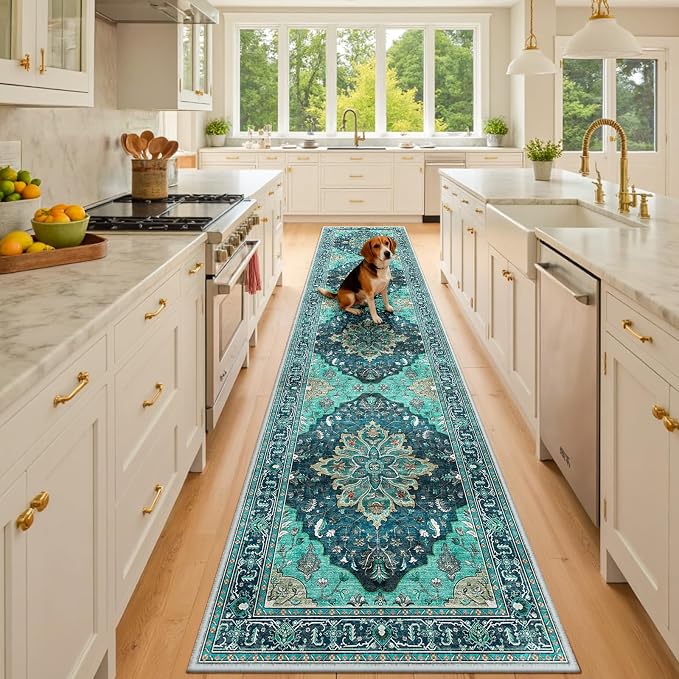 RELEANY Area Rugs Runner 2'x10' Washable Non-Slip, Floral Vintage Distress by RELEANY
