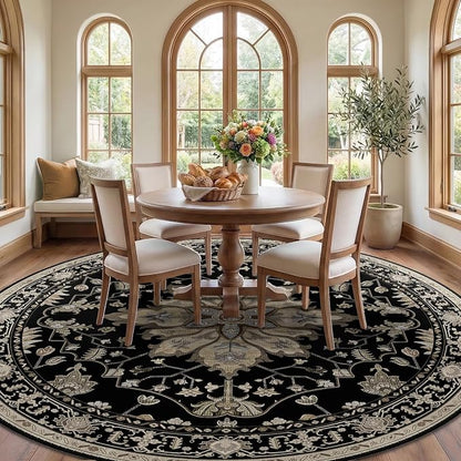 RELEANY Area Rugs Round 10ft Washable Non-Slip, Floral Vintage Distress - Image 3