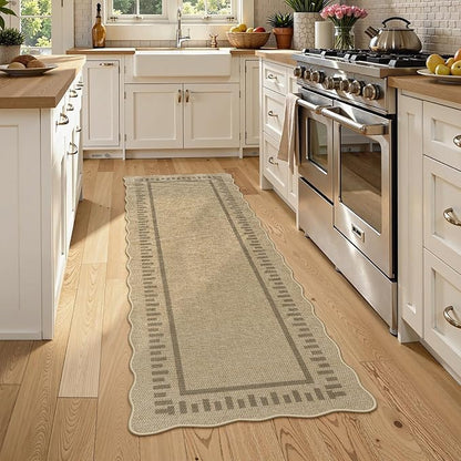 LIVEBOX Scalloped Washable 2x6 Runner Rug, Easy Jute Outdoor Rug Kitchen Tan - Image 2