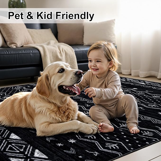 SERISSA 3x5 Area Rugs for Living Room, Washable Non-Slip Black and White Small - Image 6