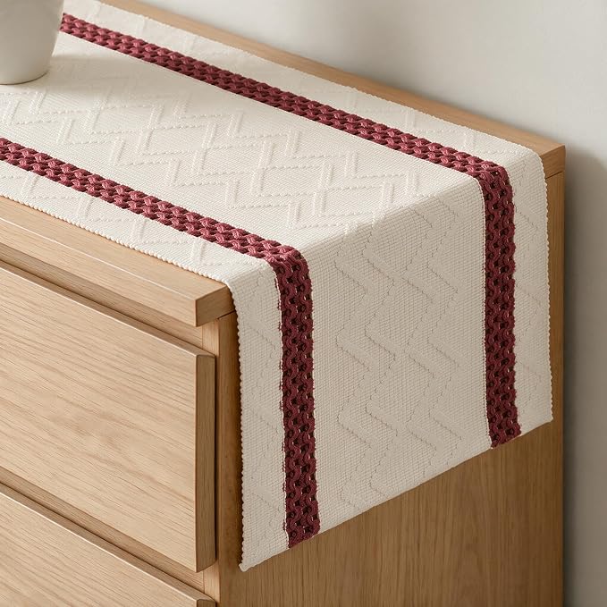 Artoid Mode Red Stripe Woven Rustic Table Runner 12x60 Inch | Holiday Kitchen by ArtoidMode
