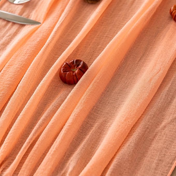 Fresh Salmon Cheesecloth Table Runner 120 Inches - Image 4