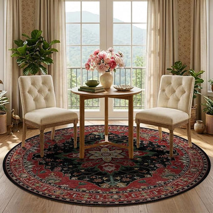 RELEANY Area Rugs Round 5ft Washable Non-Slip, Floral Vintage Distress - Image 2