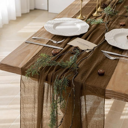 3Pcs Coffee Cheesecloth Table Runner 120 Inches by KEKETOARRANGE