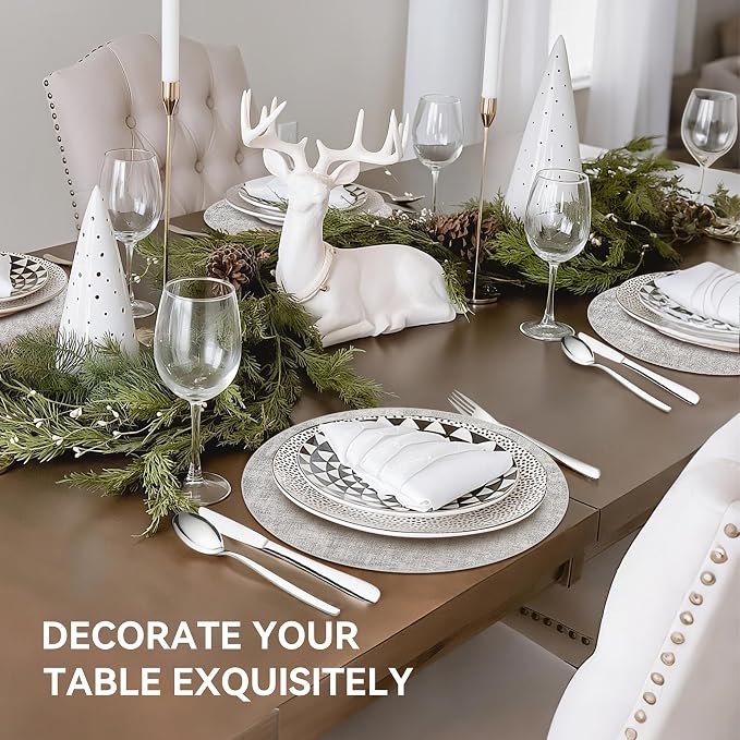 13" Round Placemats Set of 8, Reversible Faux Leather Heat Resistant Table Mats - Image 6