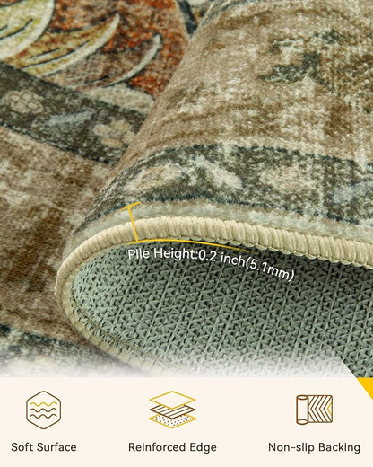 RELEANY Area Rugs Round 7ft Washable Non-Slip, Floral Vintage Distress - Image 3