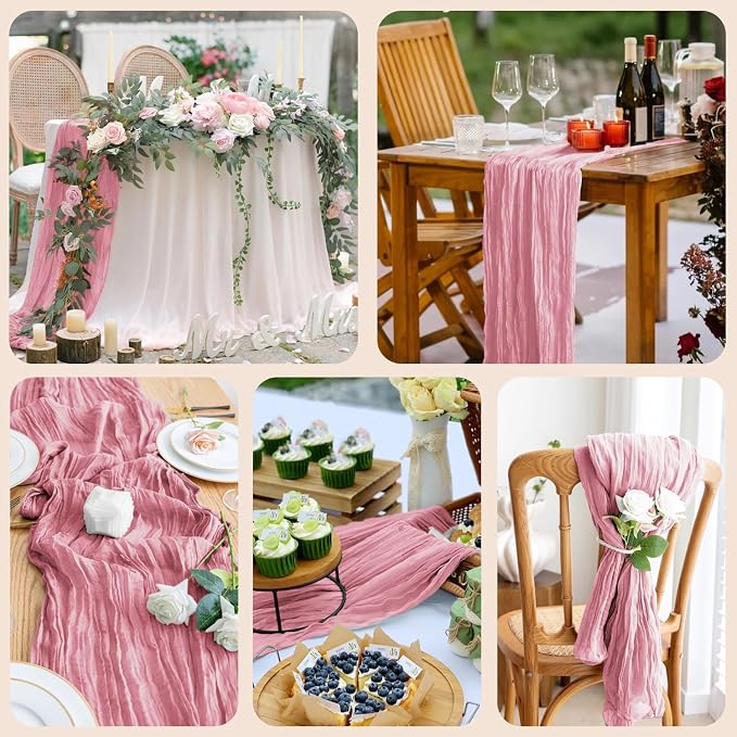 Cheesecloth Table Runner 10FT 12Pcs Pink Boho Gauze Rustic Sheer Runners | - Image 7
