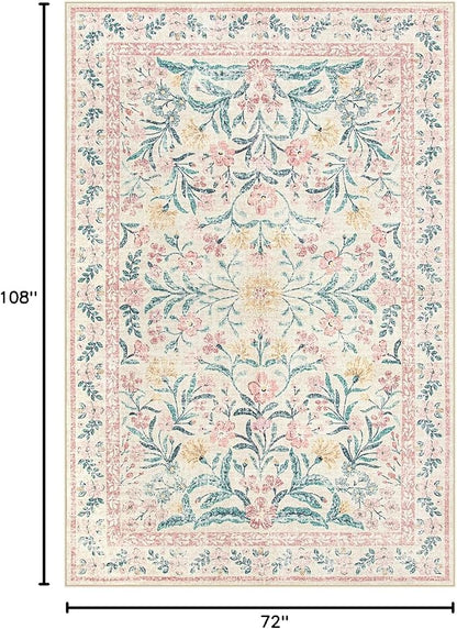 Wonnitar Washable Area Rug 6x9, Boho Non Slip Non-Shedding Pastel Nursery Carpet - Image 2