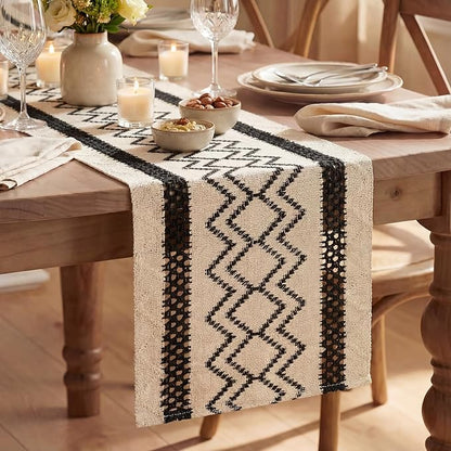 Artoid Mode Black Stripe Diamond Woven Table Runner 12x60 Inch | Holiday by ArtoidMode