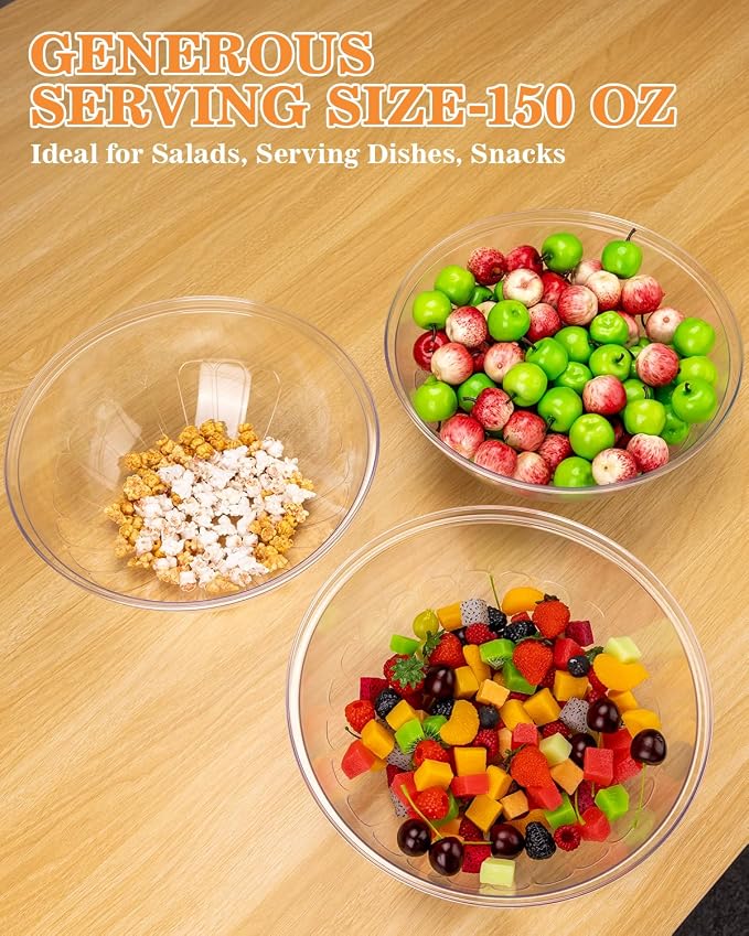 BESTVIP 150 Oz Clear Plastic Serving Bowls, 4 Pack | 11.6-Inch Disposable & - Image 3